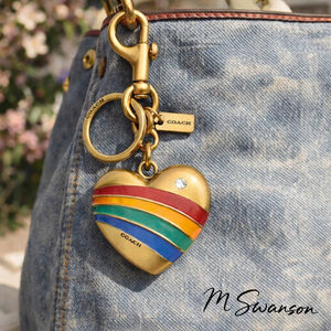 NEW Coach Rainbow Heart Bag Charm with Brass & Enamel Finish CAX71 NWT